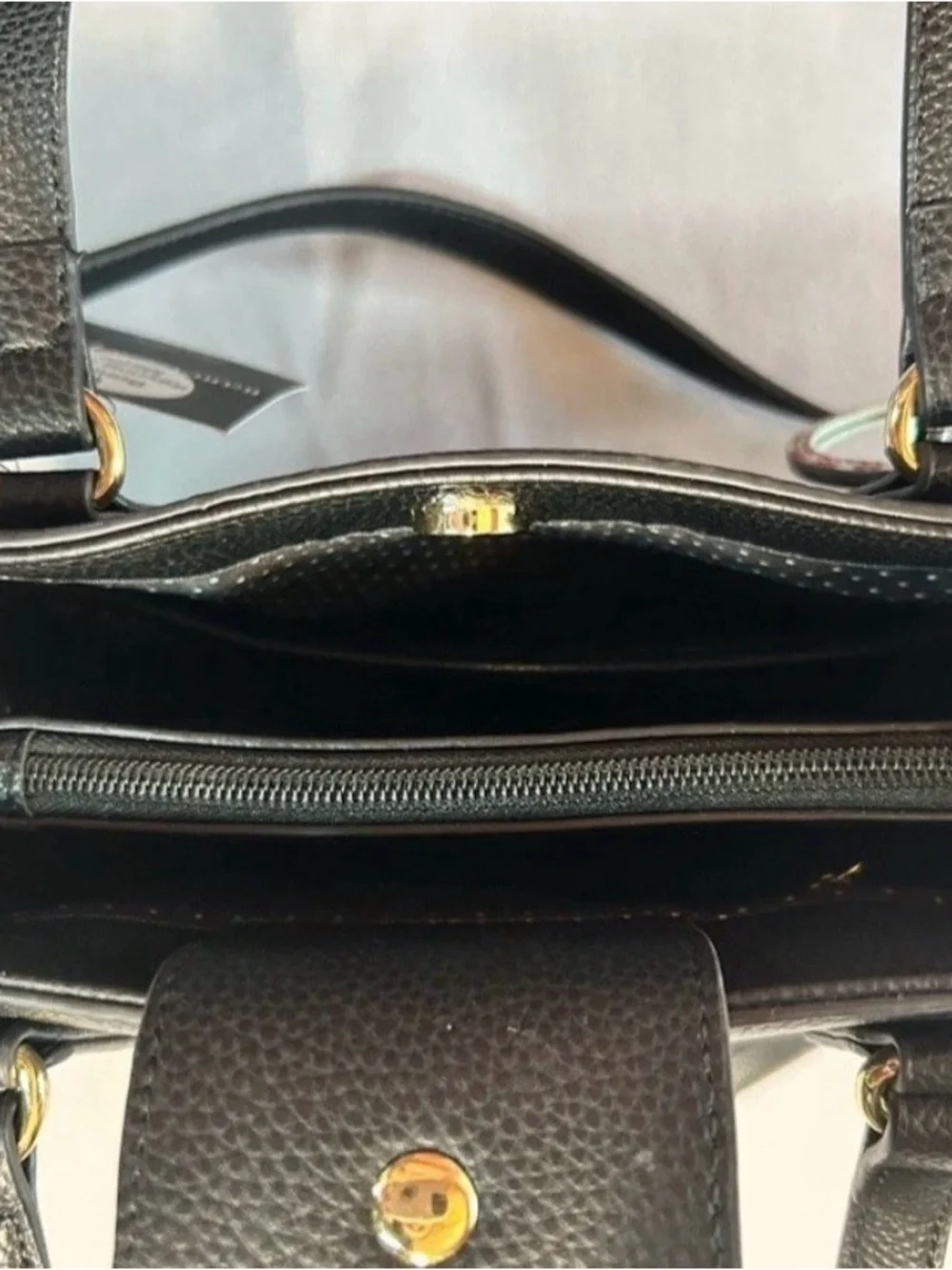 Nanette Lepore Black Vegan Leather Pebbled Satchel Bag with Floral Mirror Charm